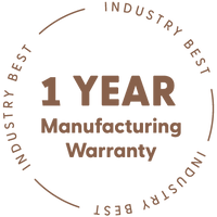 1-year industry-best manufacturing warranty badge design.