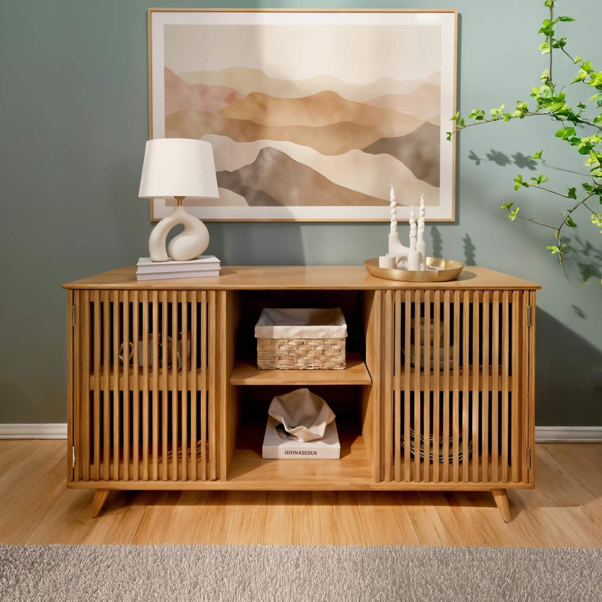 サーディスリム Mid Century Modern Sideboard, 2 Doors with Adjustable Shelf