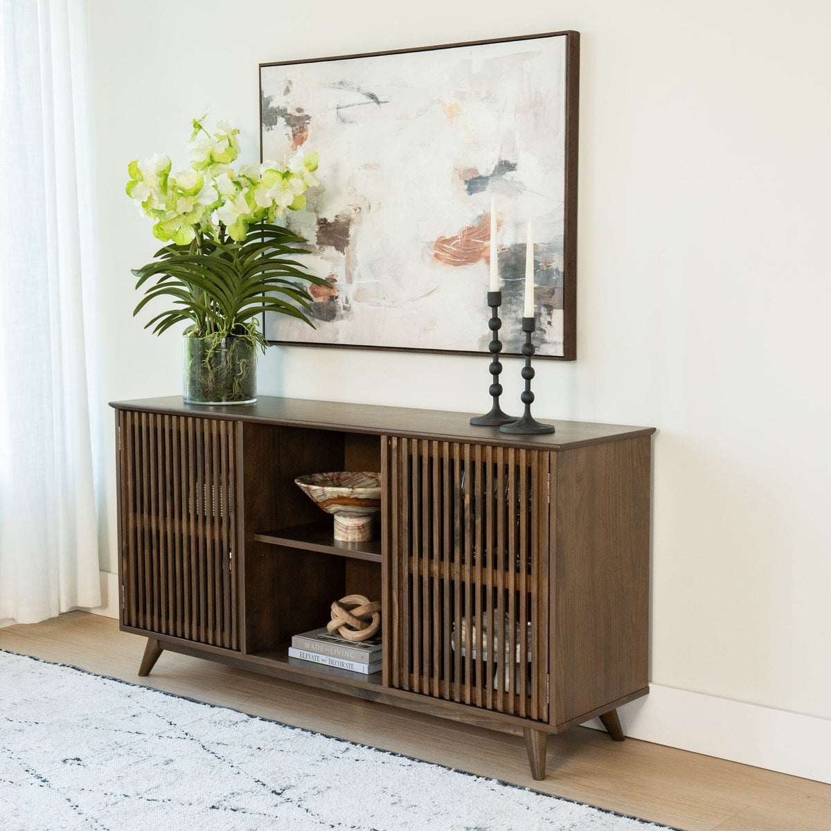 Plank+Beam Mid Century Modern Solid Wood Sideboard with 2 Doors, 59