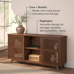 Scandinavian design solid wood sideboard with versatile storage for dining buffets and consoles.