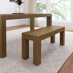 Modern Dining Bench - 49" Dining Bench Plank+Beam Pecan Wirebrush