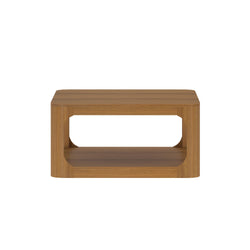 Wooden coffee table with shelf, modern rectangular design.