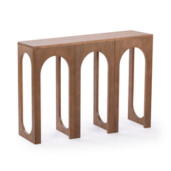 Elegant wooden console table with unique arched leg design.