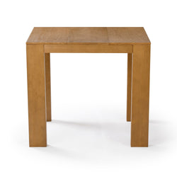 Modern light oak solid wood square dining table with thick square legs on white background