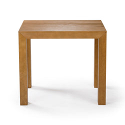 Square solid wood side table, natural oak finish, minimalist modern design with four straight legs — ideal end table or accent table