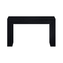 Black modern console table with sleek minimalist design.