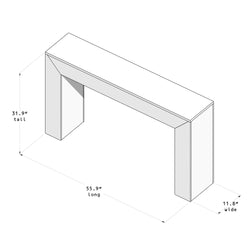 Modern console table diagram with dimensions: 31.9 inches tall, 55.9 inches long, 11.8 inches wide.