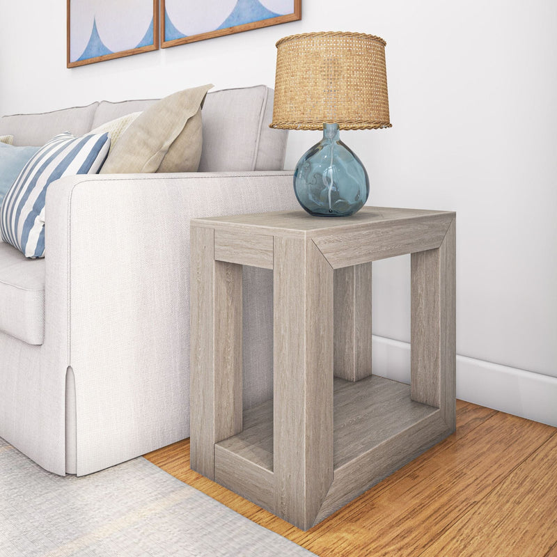 Modern Side Table with Shelf - 24" Side Table Plank+Beam Seashell Wirebrush