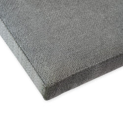 Gray memory foam mattress topper on a white background.