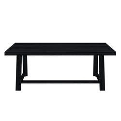 Black wooden coffee table with sleek modern design.