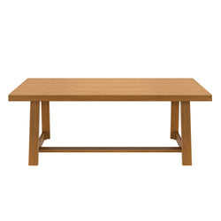 Wooden dining table with modern design and sturdy legs for home or office use.