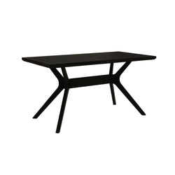 Modern black rectangular dining table with sleek design and sturdy legs.