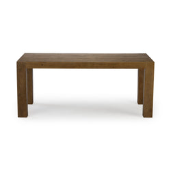 Rustic solid wood dining table, rectangular farmhouse table with thick square legs and natural brown finish, ideal for kitchen or dining room