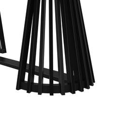 Modern black slatted round table base with vertical radial slats and circular foot ring, isolated on white background