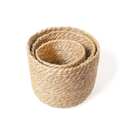 Nested seagrass baskets for home storage solutions.