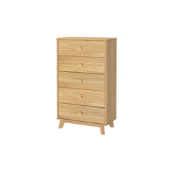 Tall wooden chest of drawers with five spacious compartments for bedroom storage furniture.