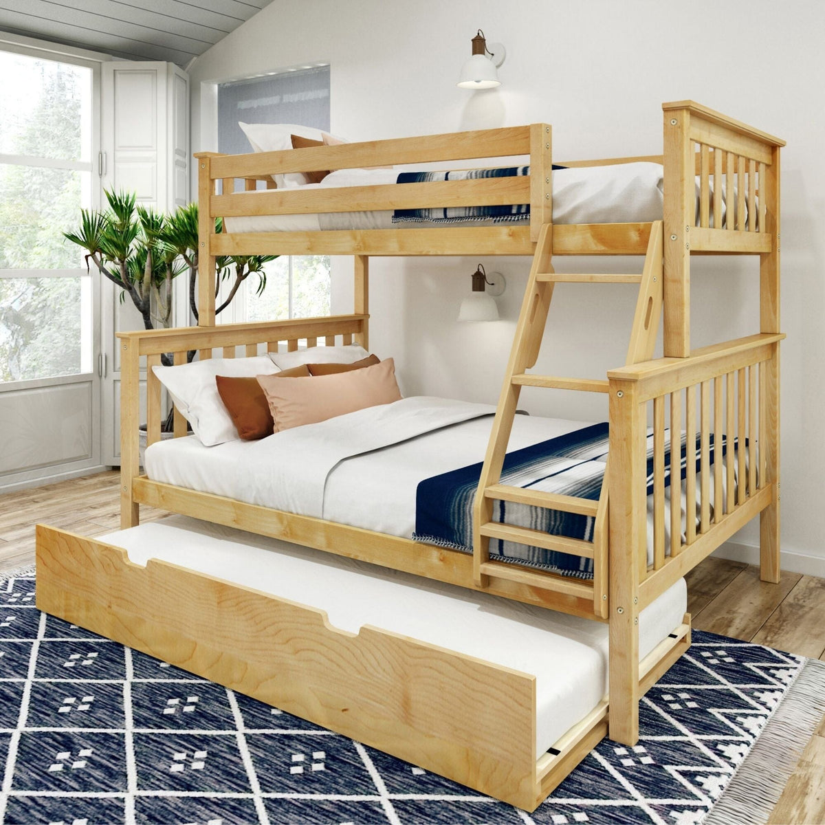 Twin over queen bunk shops bed with trundle