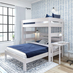 Rustic Twin/Queen L-Shaped Bunk Bed + Desk Bunk Beds Plank+Beam White Wash