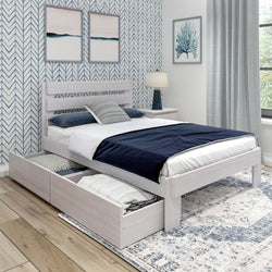 Rustic Slatted Bed + Storage - Full Single Beds Plank+Beam White Wash