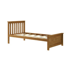 Twin wooden bed frame with slatted headboard and footboard, oak finish platform-style single/twin bed frame (no mattress)