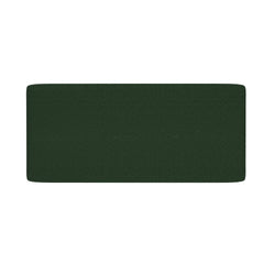 Dark green rectangular seat cushion with textured fabric and rounded corners on white background