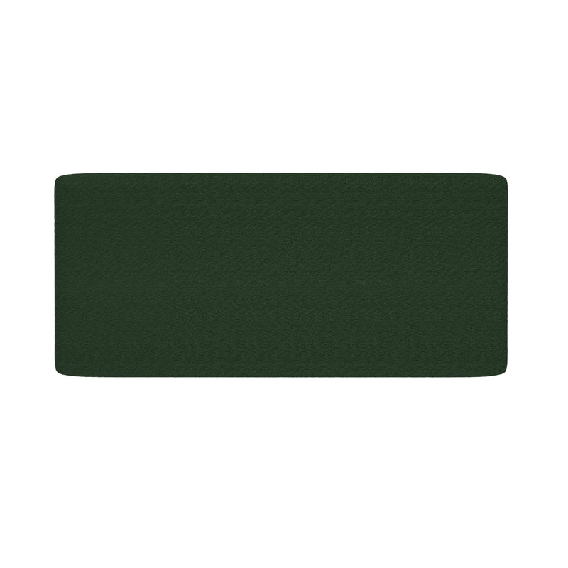 Dark green rectangular seat cushion with textured fabric and rounded corners on white background