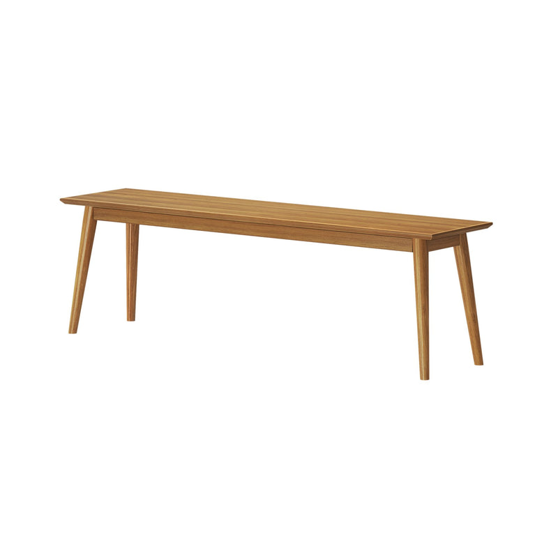 Minimalist wooden bench with sleek design and tapered legs, perfect for modern interiors.