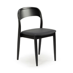 Black wooden dining chair with curved backrest and padded seat — modern minimalist design for kitchen or dining room