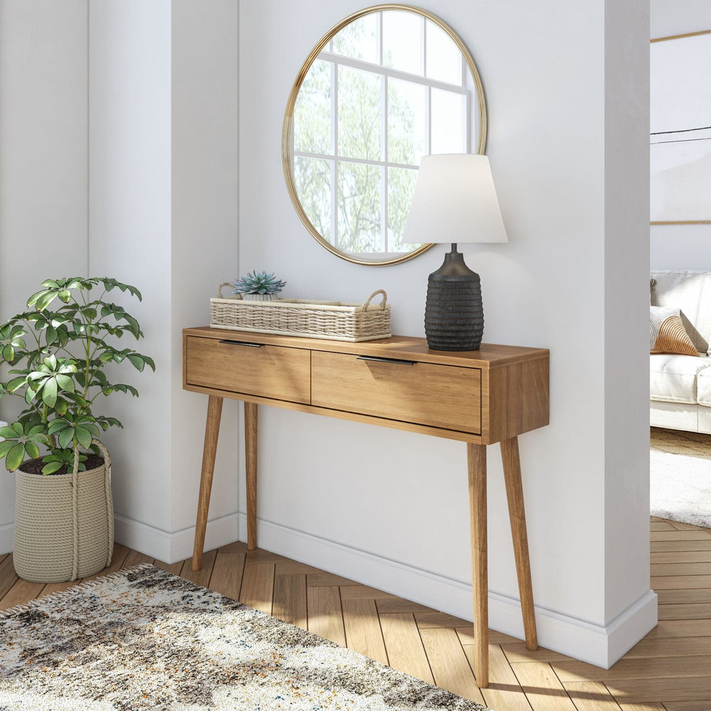 Mid-Century Modern Console Table with Storage Console Table Plank+Beam Pecan 