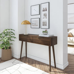 Mid-Century Modern Console Table with Storage Console Table Plank+Beam Walnut 