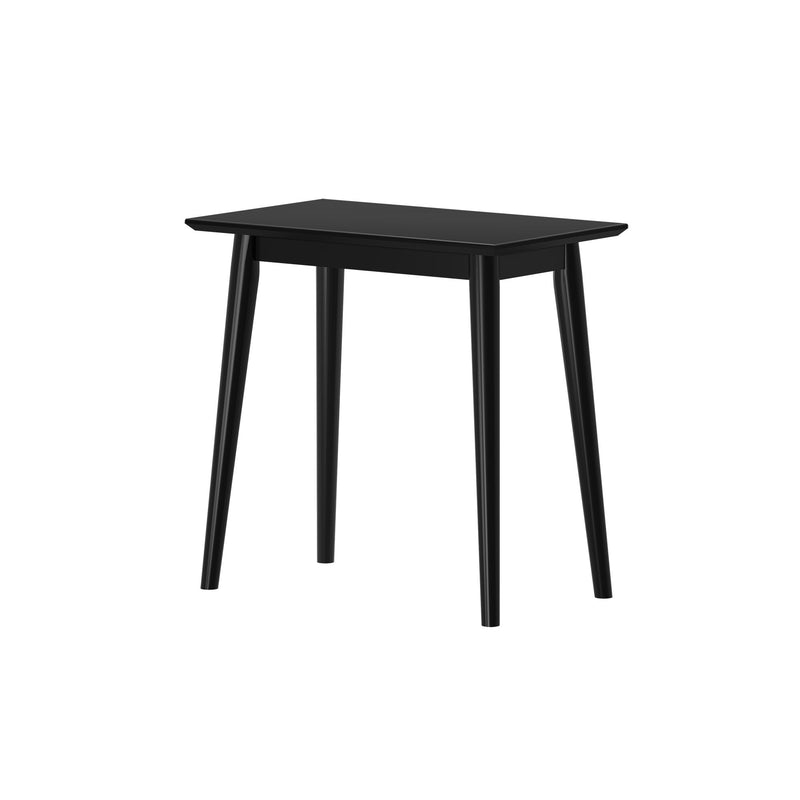 Modern black wooden table with sleek design and four legs, ideal for minimalist home decor.