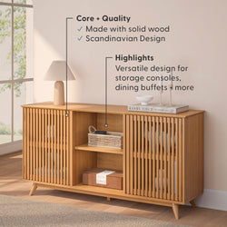 Scandinavian solid wood sideboard with versatile storage design, ideal for consoles, dining buffets, and more home decor.