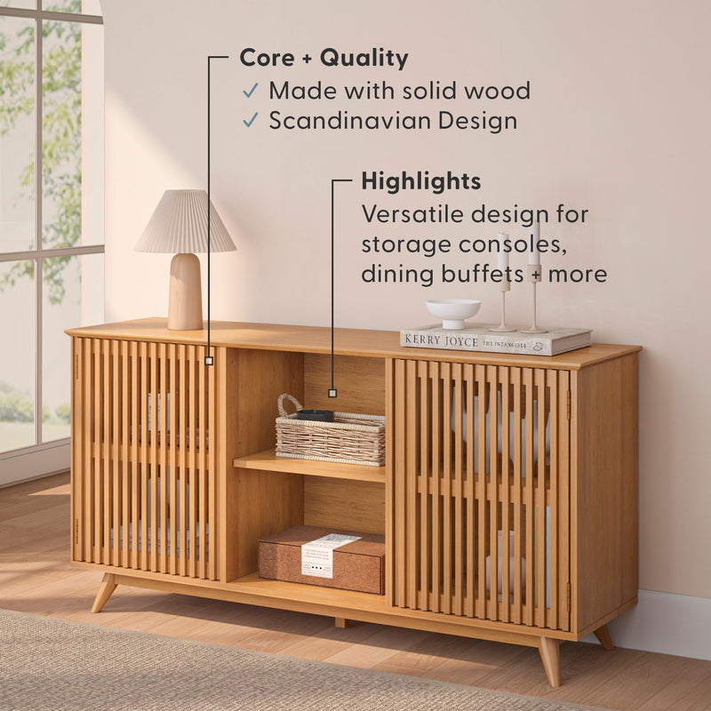 Scandinavian solid wood sideboard with versatile storage design, ideal for consoles, dining buffets, and more home decor.
