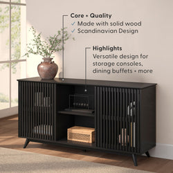 Scandinavian solid wood sideboard with storage, versatile for consoles and dining buffets.