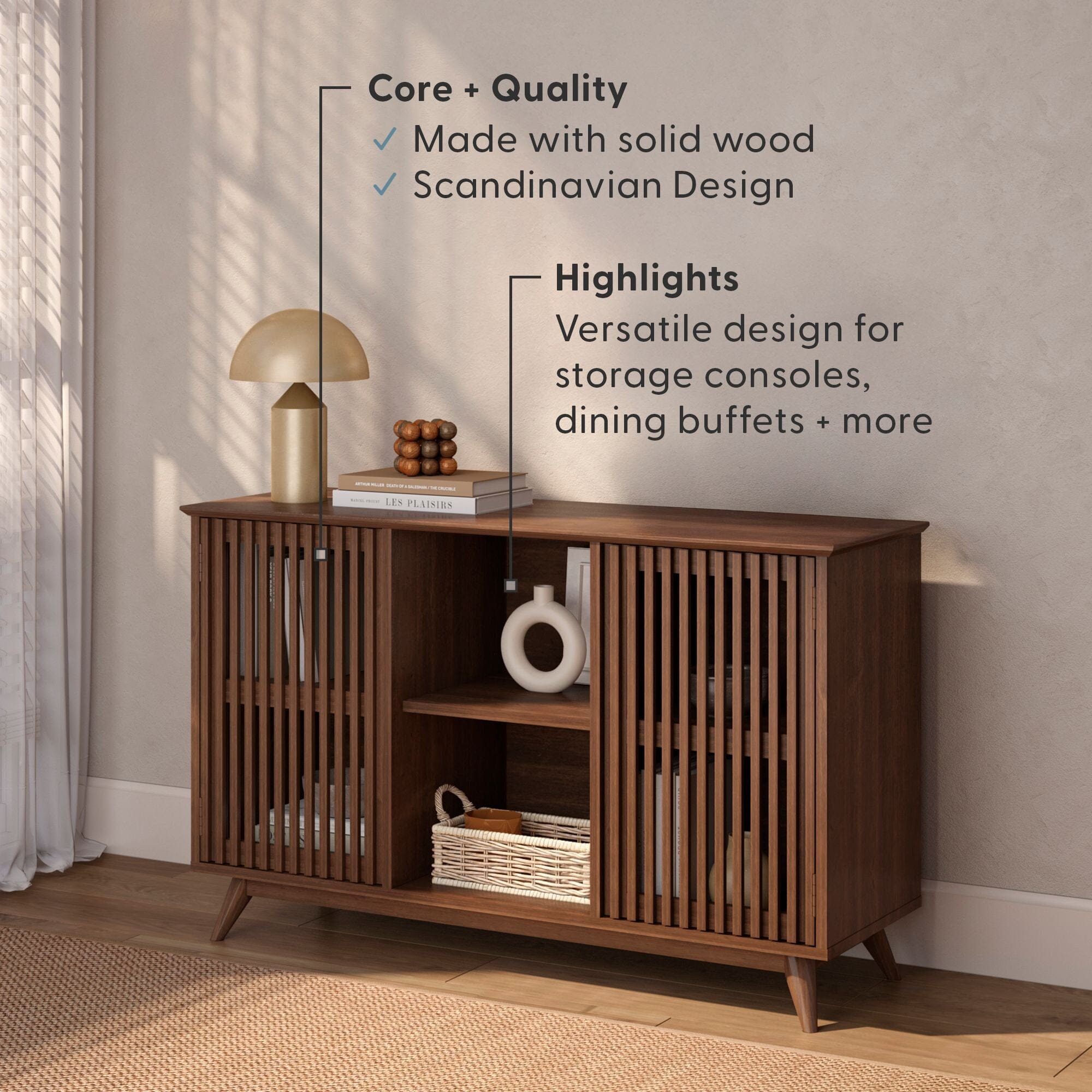 Mid Century Modern TV Stand, 2 Doors with Adjustable Shelf – Plank