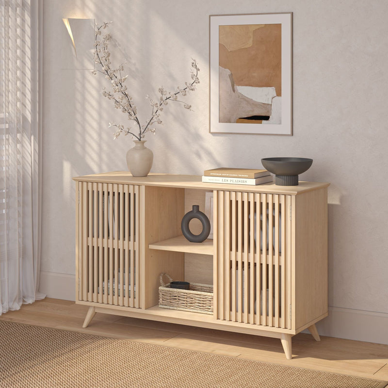 Plank+Beam Mid Century Modern Solid Wood Sideboard with 2 Doors, 49