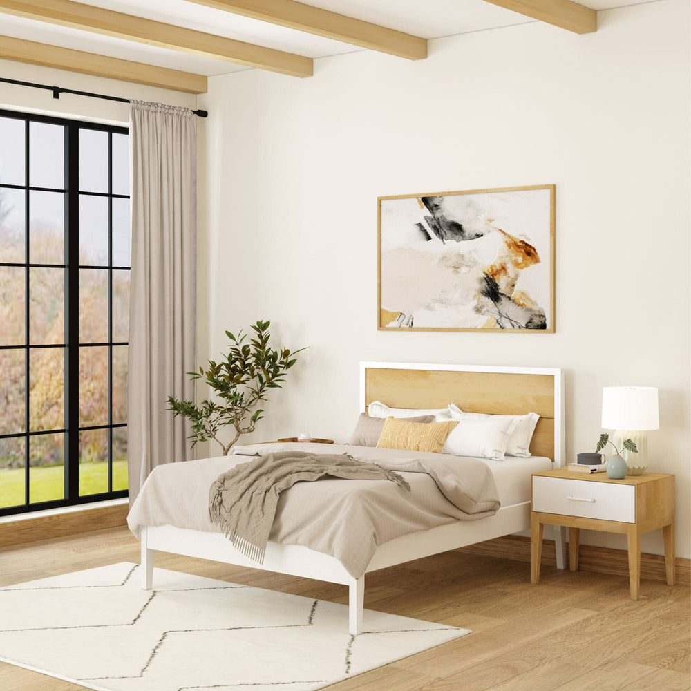 Modern Queen Bedroom Set with 2 Nightstands Solid Wood Platform