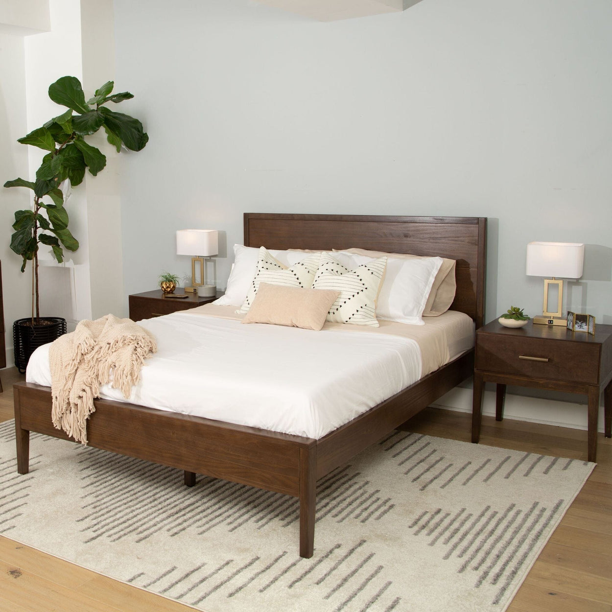 Walnut Queen Bedroom Set with 2 Nightstands Bedroom Bundle Plank+Beam 