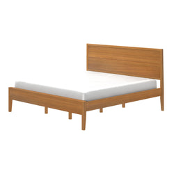Wooden king size bed frame with modern minimalist design.
