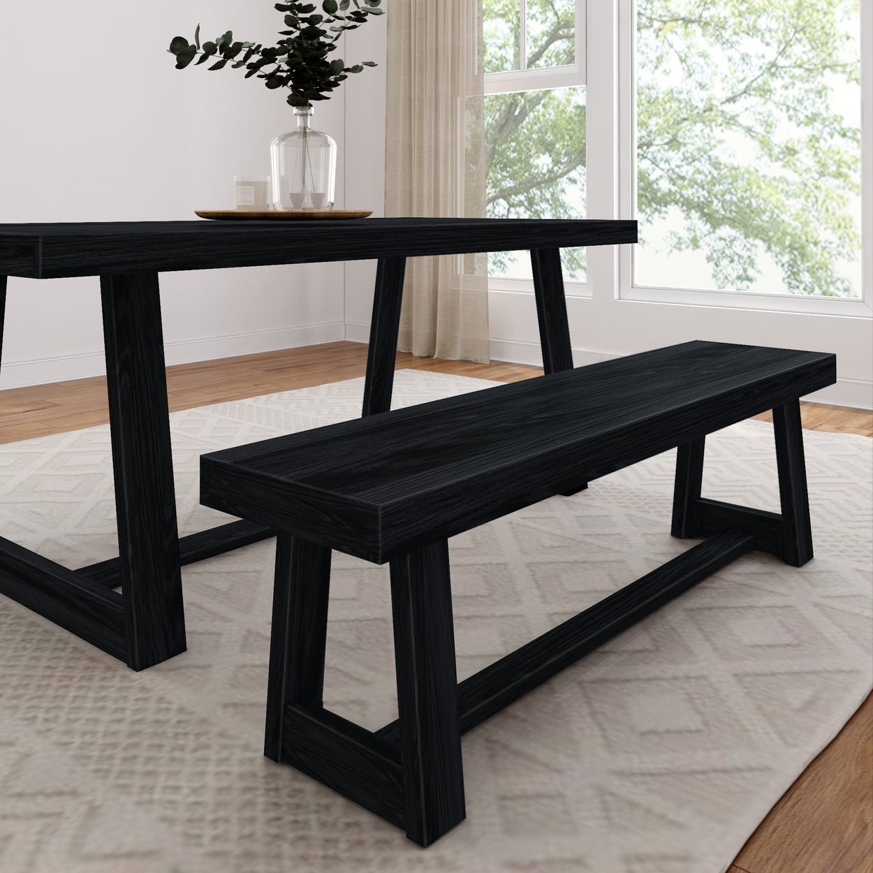 Classic Dining Bench Dining Plank+Beam Black Wirebrush 
