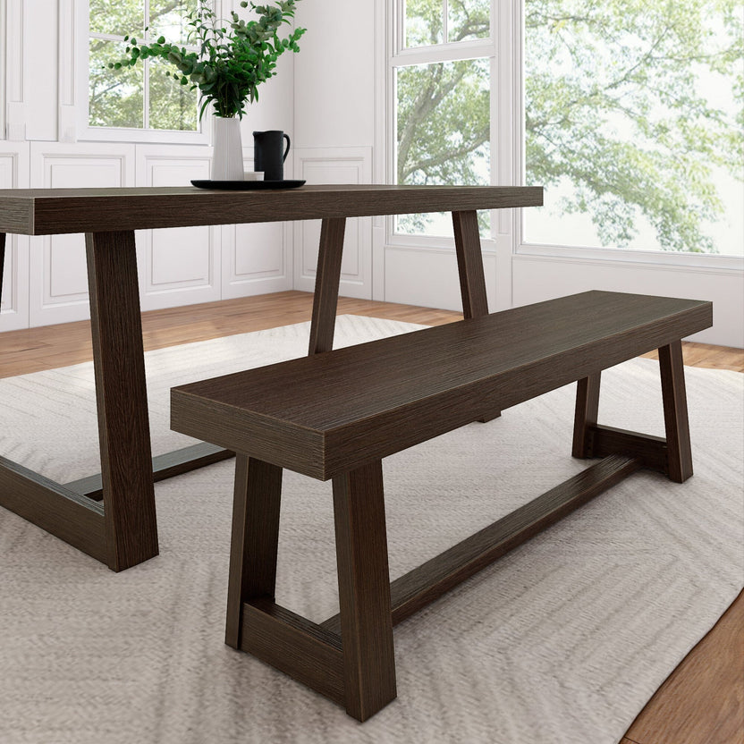 Farmhouse Solid Wood Dining Bench, 60 Inch Kitchen Table Bench for Breakfast Nook, Seats 3, Easy
