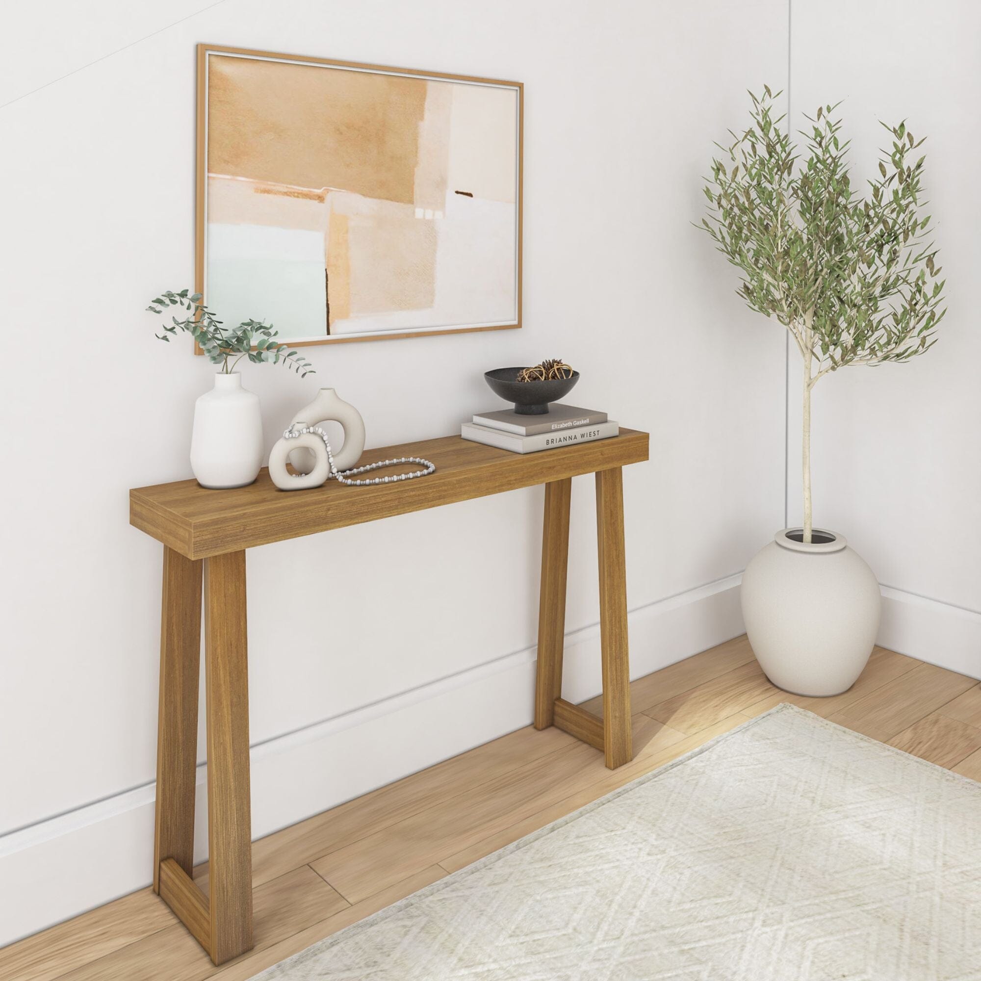 Console Table 46.25 Inch Solid Wood Narrow Entryway Table for