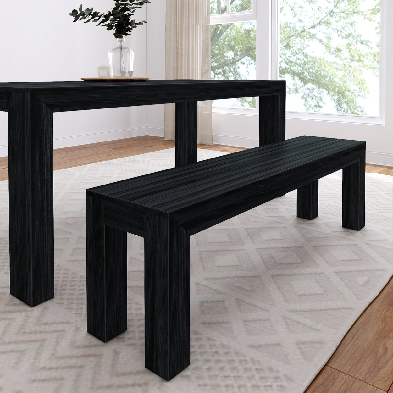 Modern Dining Bench Dining Plank+Beam Black Wirebrush 