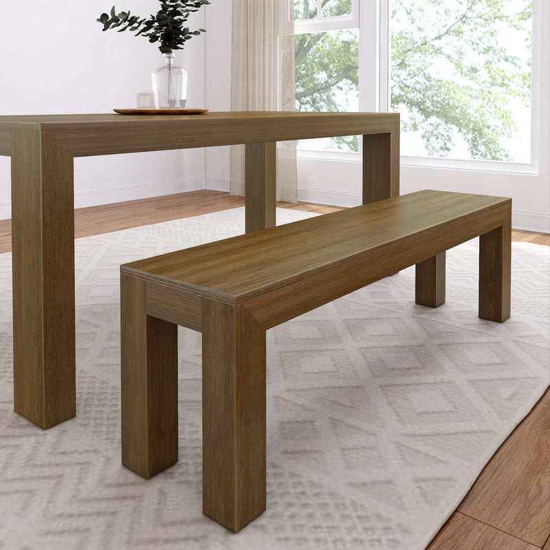 Modern Dining Bench - 61" Dining Bench Plank+Beam Pecan Wirebrush 