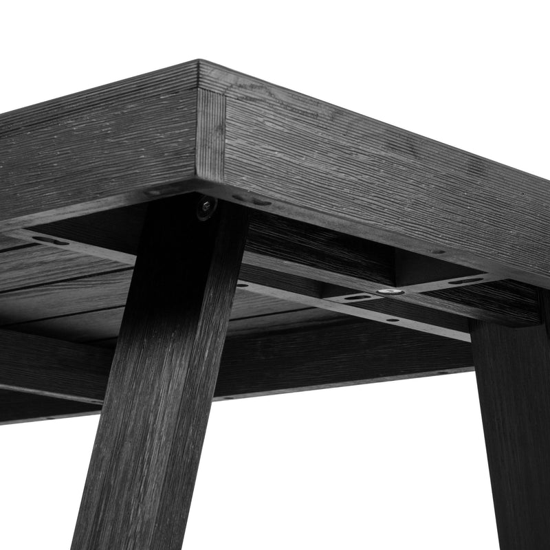 Modern black wooden table with durable legs and sleek design.