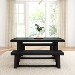 Classic Solid Wood Dining Table Set with 2 Benches Dining Set Plank+Beam 
