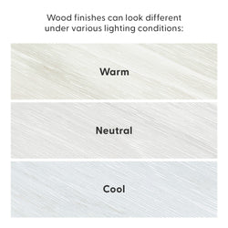 Comparison of wood finishes in warm, neutral, and cool lighting conditions.