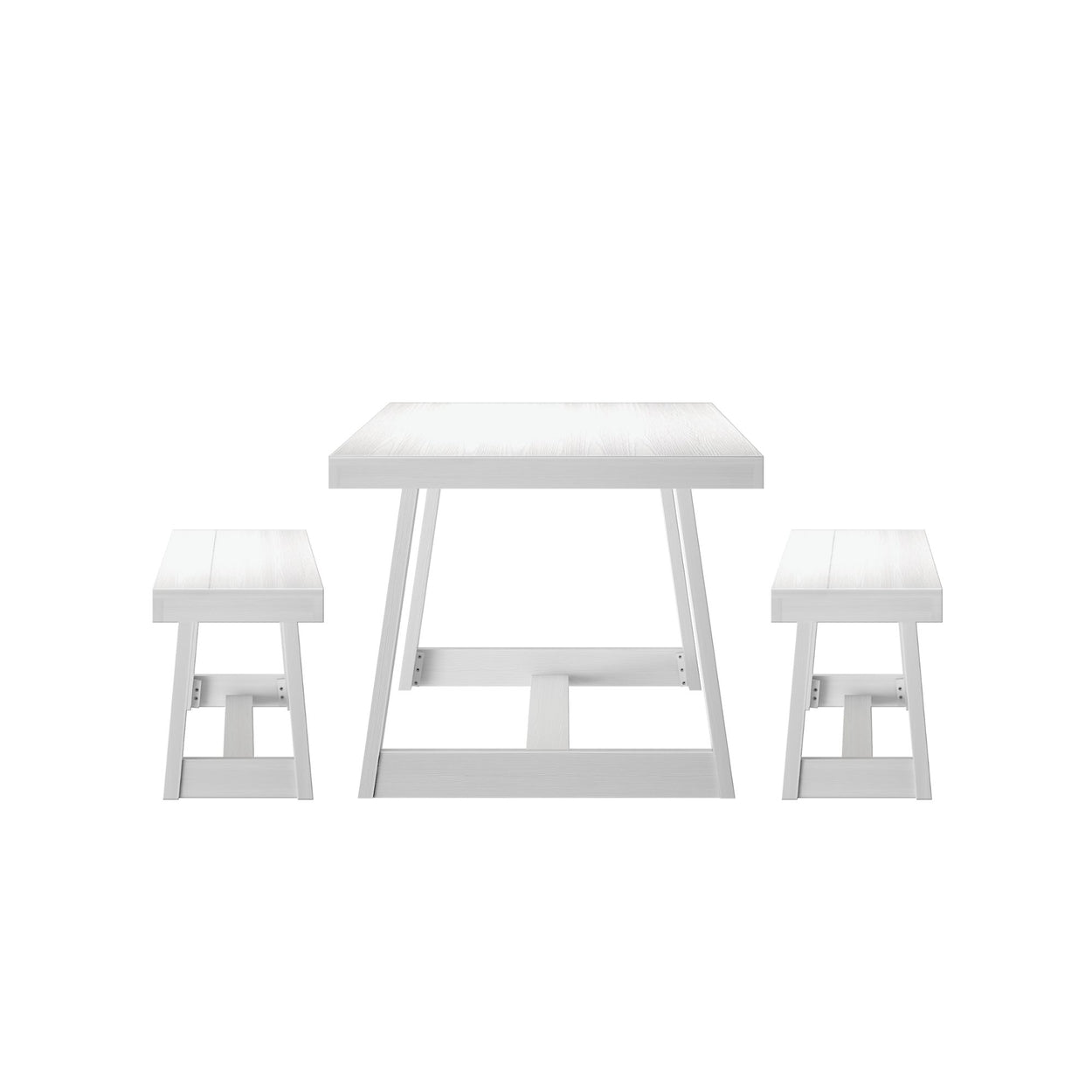 Classic Solid Wood Dining Table Set with 2 Benches Dining Plank+Beam 