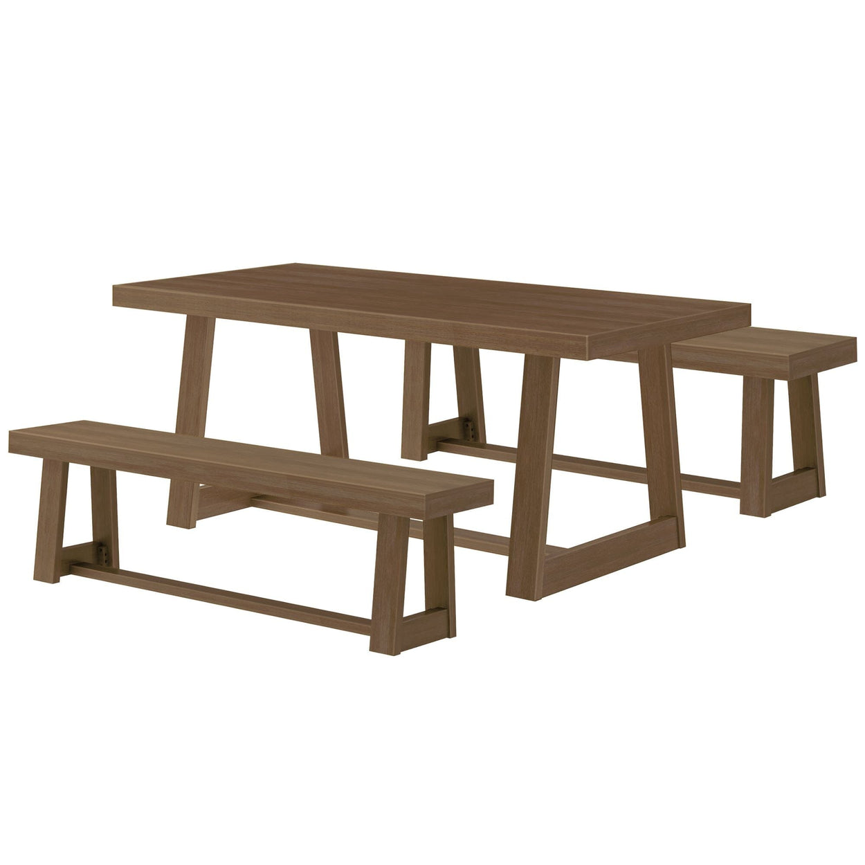 Classic Solid Wood Dining Table Set with 2 Benches Dining Plank+Beam 