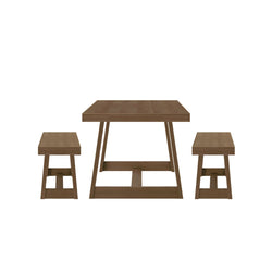 Classic Solid Wood Dining Table Set with 2 Benches Dining Plank+Beam 